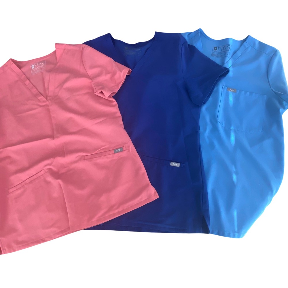 FIGS Technical Collection Scrub Tops Bundle Casma Catarina Pink Blue Small 3pk